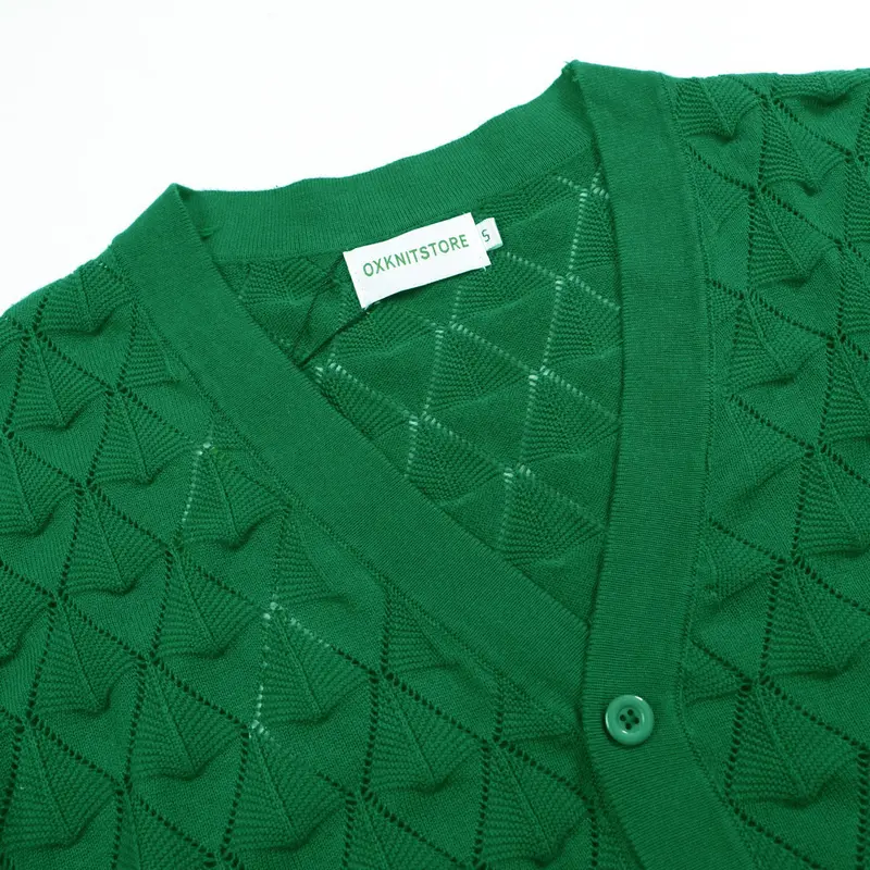 Men’S Vintage 1970S Knit Cardigan Shirt – Retro Emerald Green Openwork Short Sleeve 4