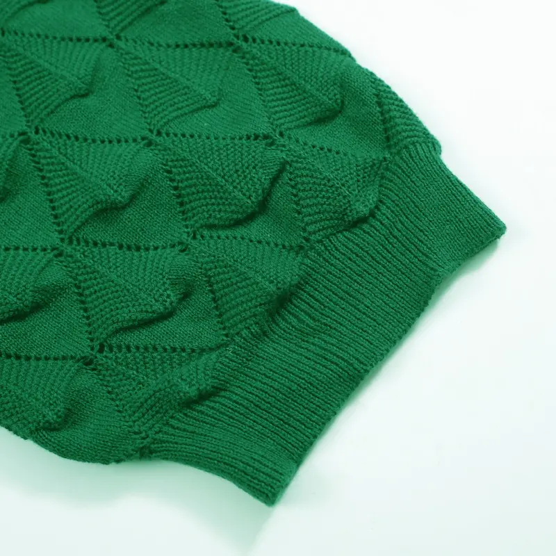 Men’S Vintage 1970S Knit Cardigan Shirt – Retro Emerald Green Openwork Short Sleeve 5