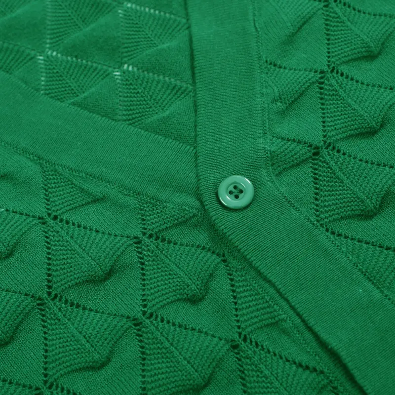 Men’S Vintage 1970S Knit Cardigan Shirt – Retro Emerald Green Openwork Short Sleeve 6