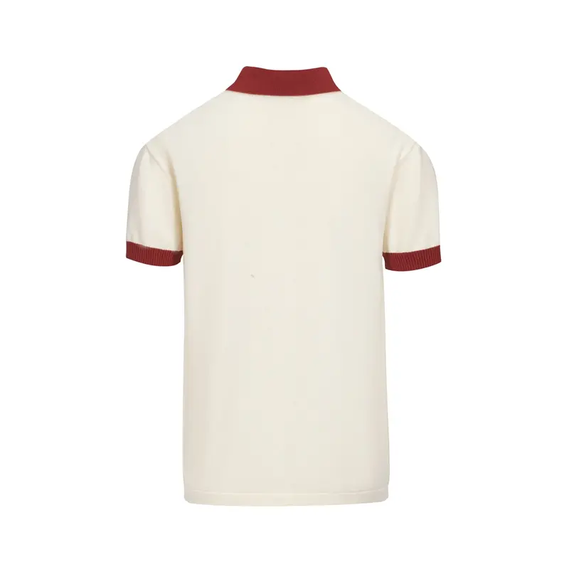 Men’S Vintage 1970S Knit Polo Shirt – Retro Cream With Sunset Stripe Design 3
