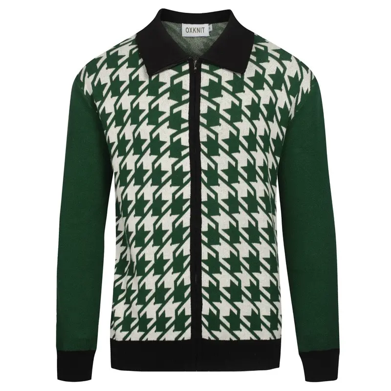 Men's Vintage Green Vintage Jacquard Knitted Cardigan 1