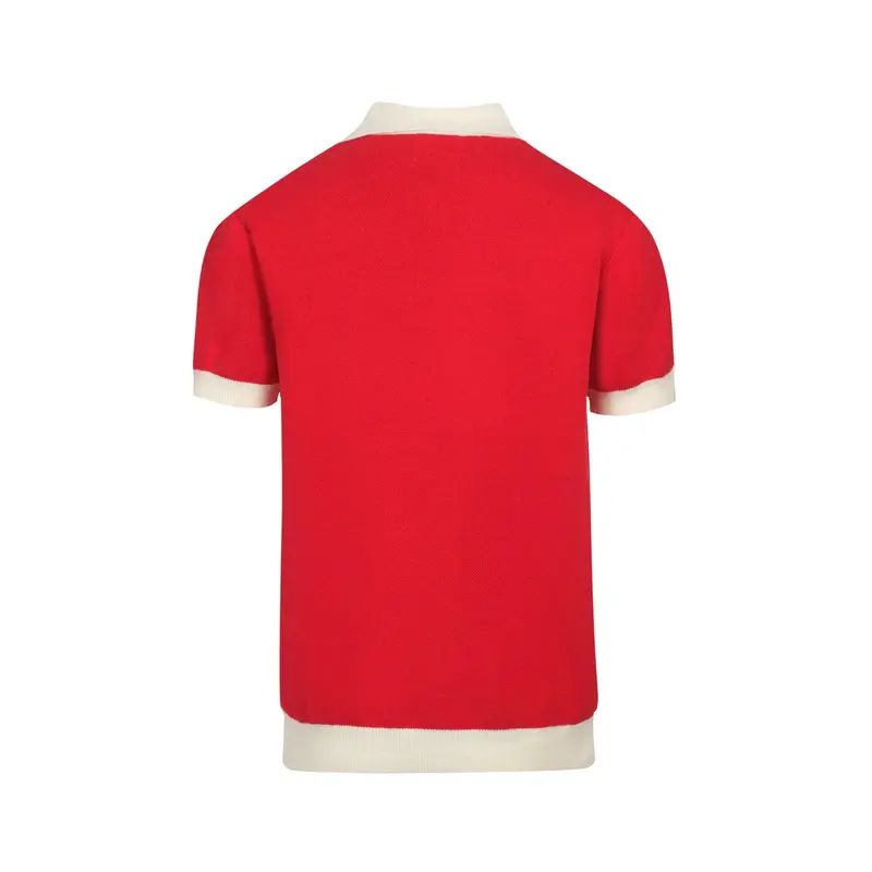 Men's Vintage Red Knit Shirt – Retro Tiger Graphic Button-Up Polo 3