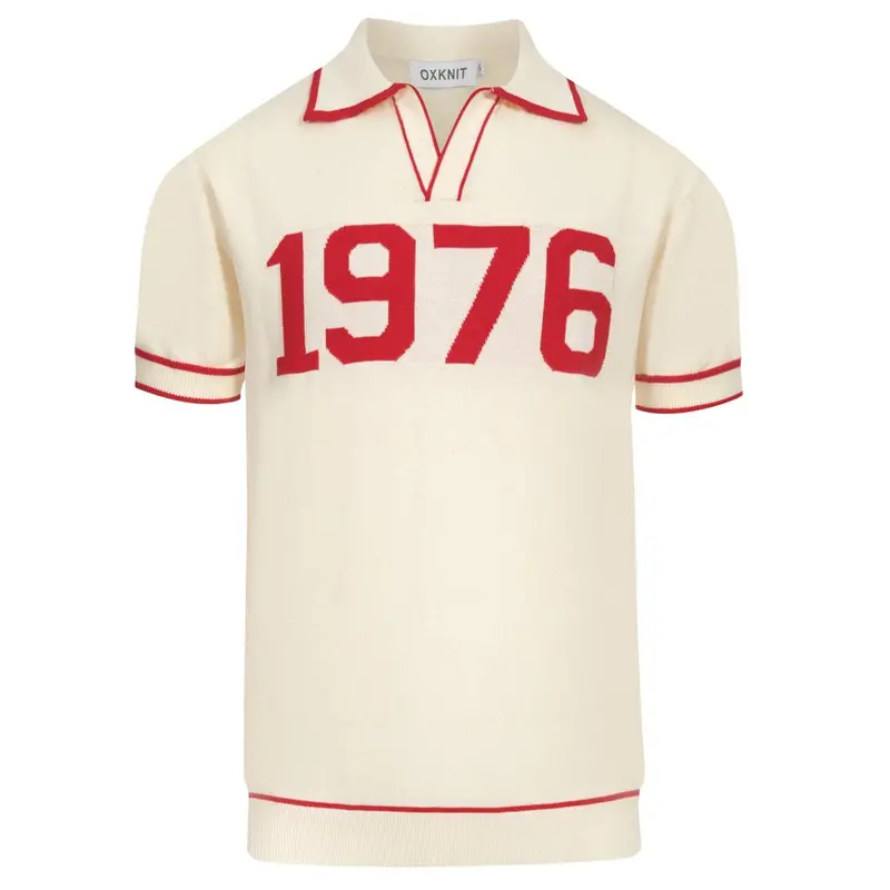 Men's White Apricot 1976 V-Neck Knitted Polo Shirt 1