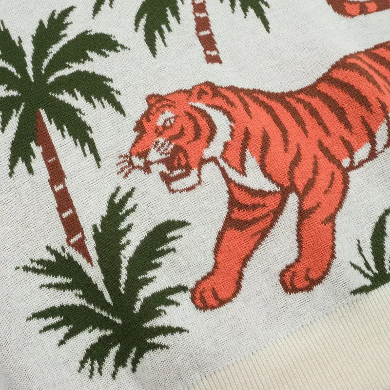 Men's White Apricot Animal Garden Jacquard V-Neck Polo Shirt 2