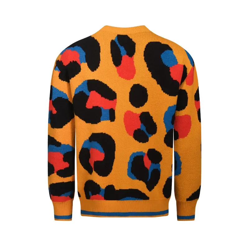 Men's Yellow Leopard Print Vintage Jacquard Sweater Jacket 3