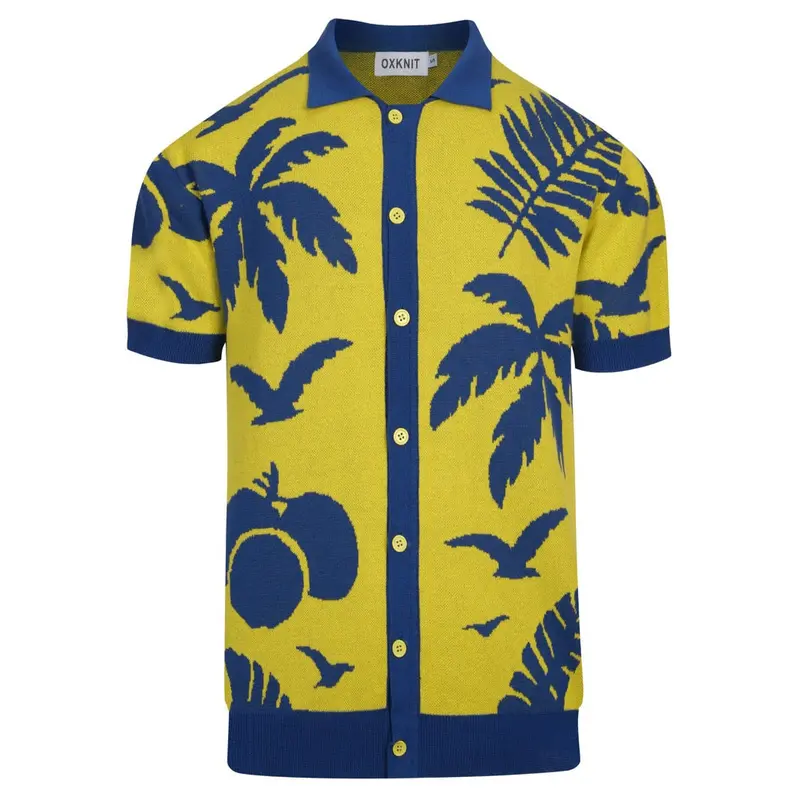 Men's Yellow Vintage Bird Art Jacquard Knitted Cardigan 1