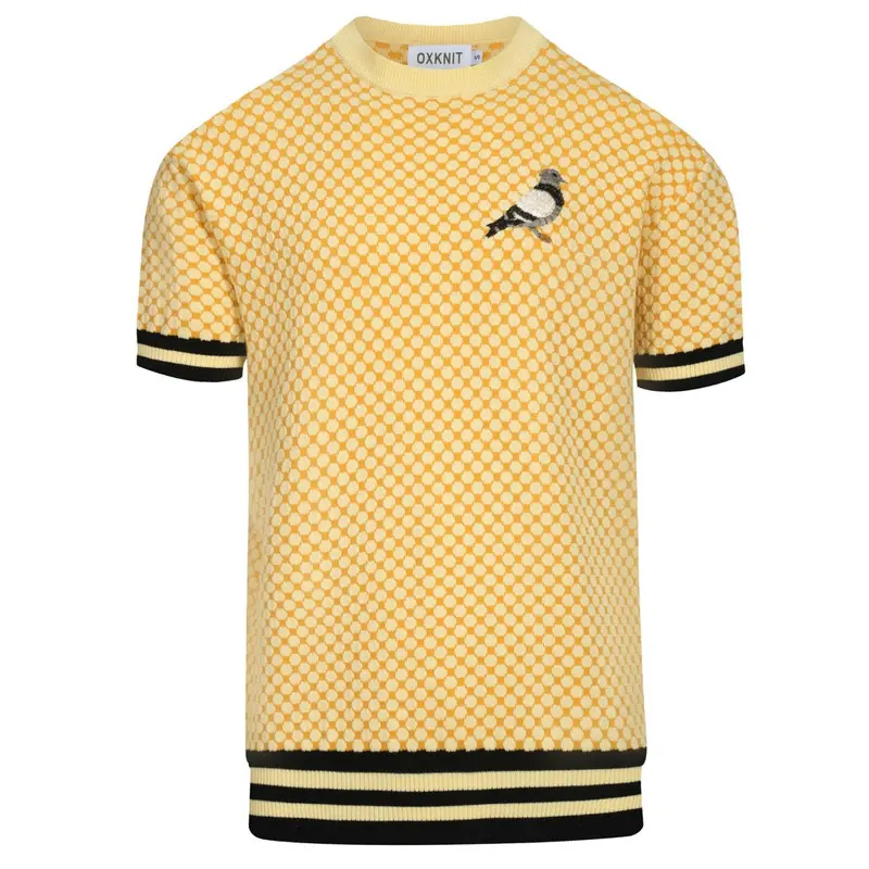 Men's Yellow Vintage Jacquard Embroidered Knitted T-Shirt 1
