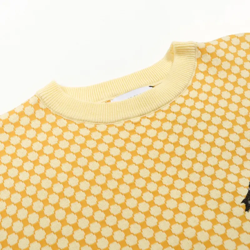 Men's Yellow Vintage Jacquard Embroidered Knitted T-Shirt 4
