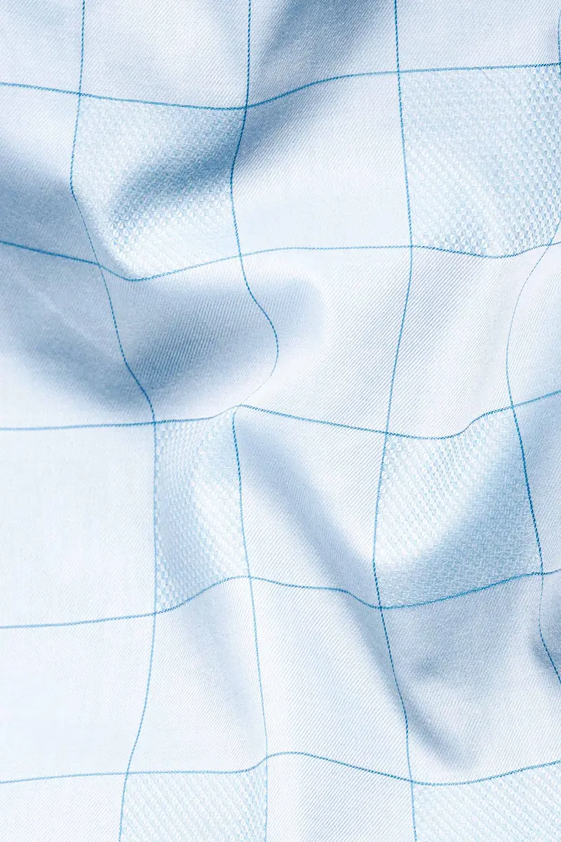 Mercury And Electric Blue Checkered Dobby Textured Premium Giza Cotton Shirt 2