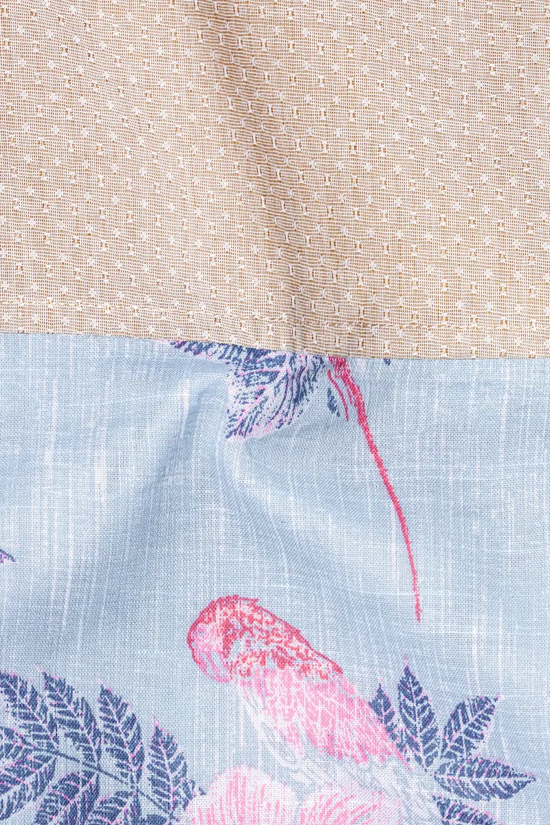 Mercury Blue Floral Printed And Cold Turkey Brown Chambray Premium Cotton Designer Shirt 3