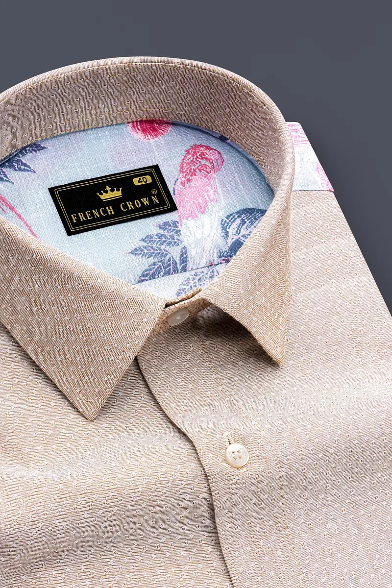 Mercury Blue Floral Printed And Cold Turkey Brown Chambray Premium Cotton Designer Shirt 4