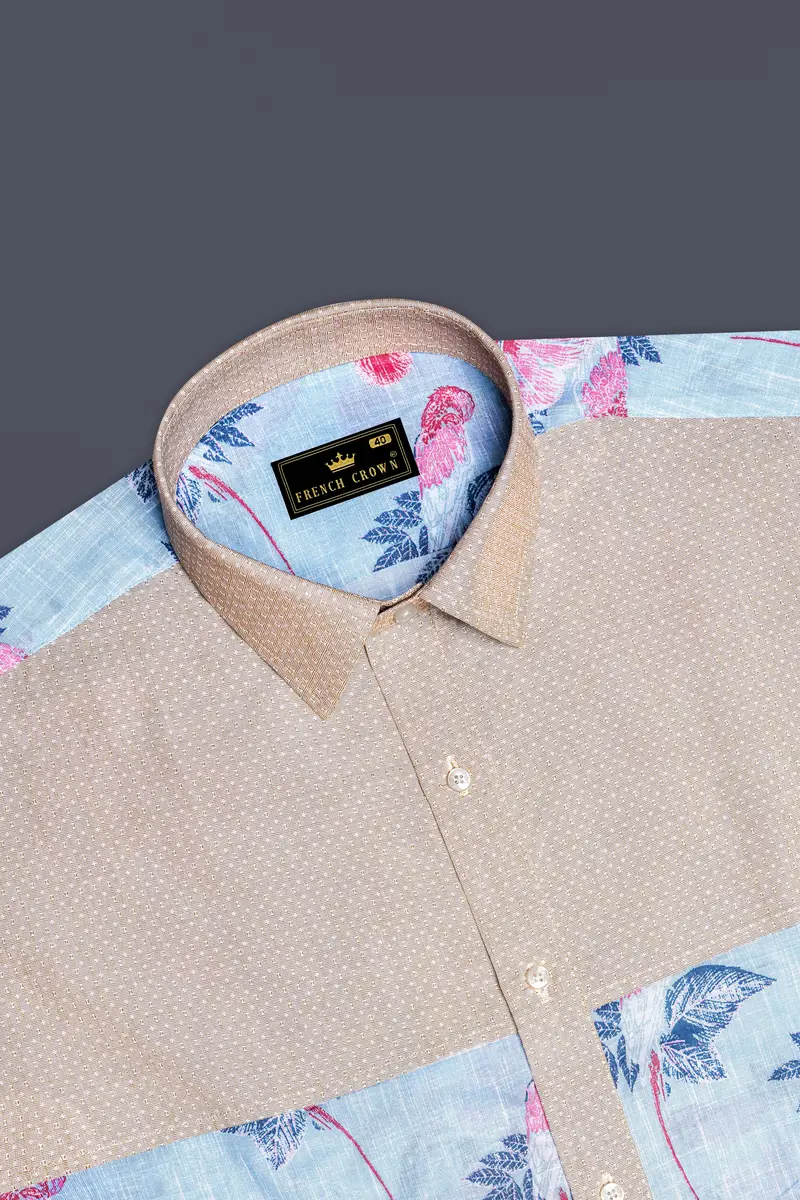 Mercury Blue Floral Printed And Cold Turkey Brown Chambray Premium Cotton Designer Shirt 6