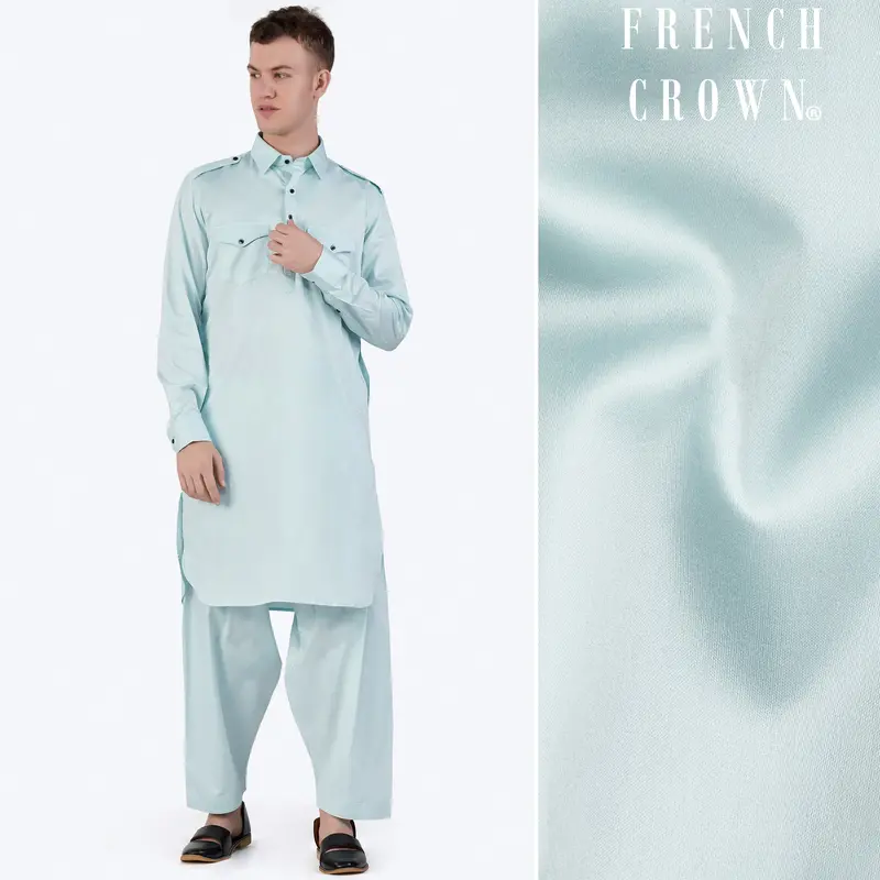 Mercury Blue Subtle Sheen Super Soft Premium Cotton Pathani Set 1