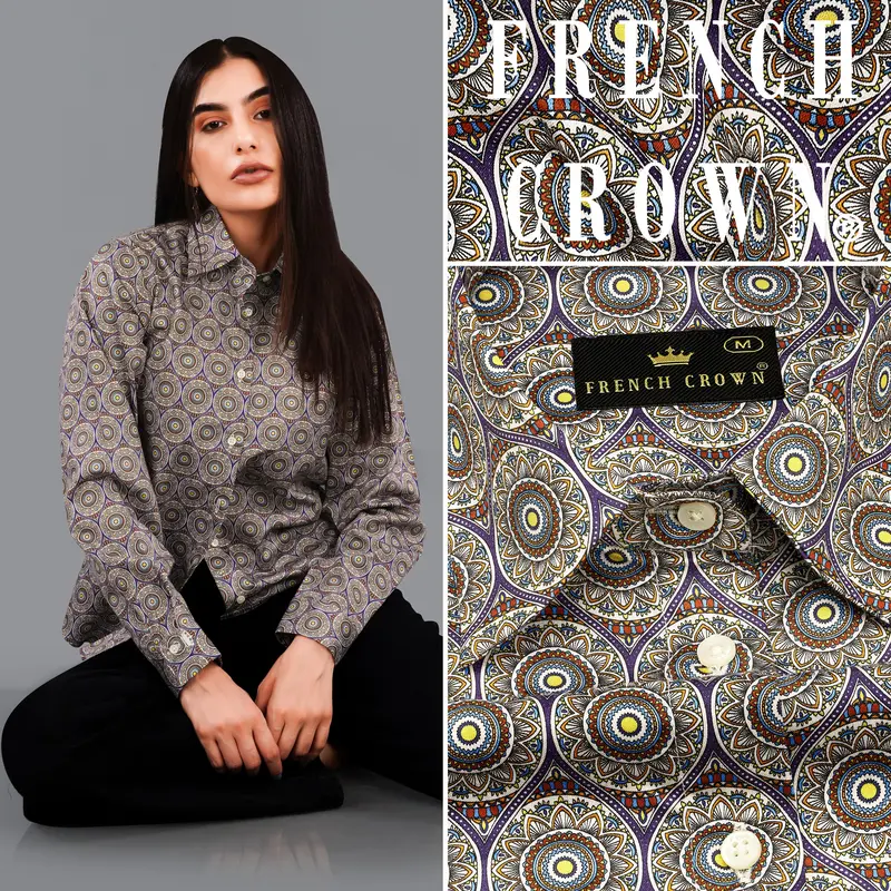 Mercury Brown Multicolour Ajrakh Printed Premium Cotton Shirt 1