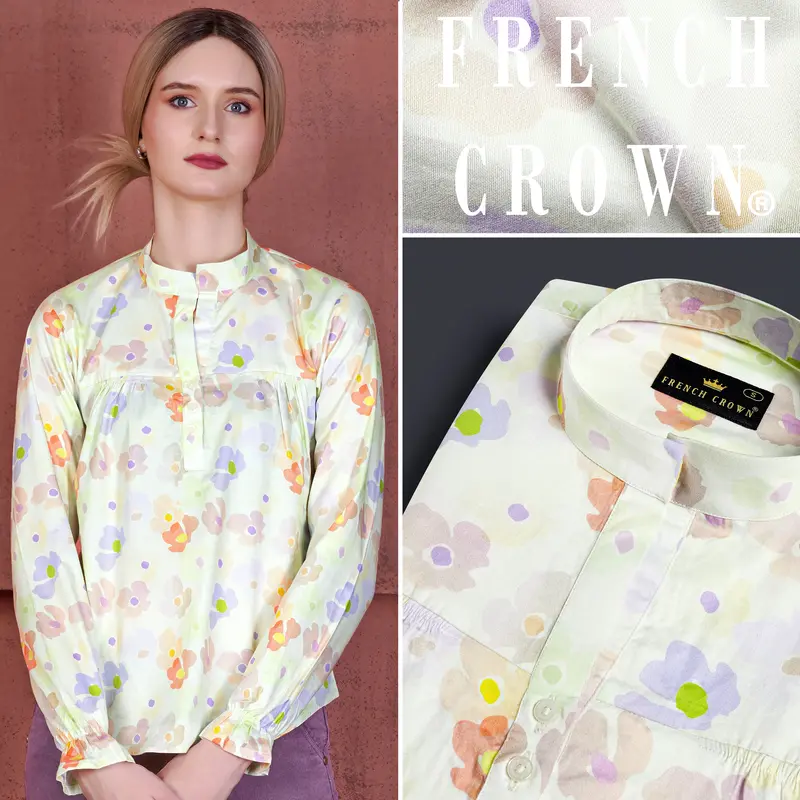 Mercury Cream And Melon Peach Multicolour Floral Printed Premium Cotton Designer Shirt 1