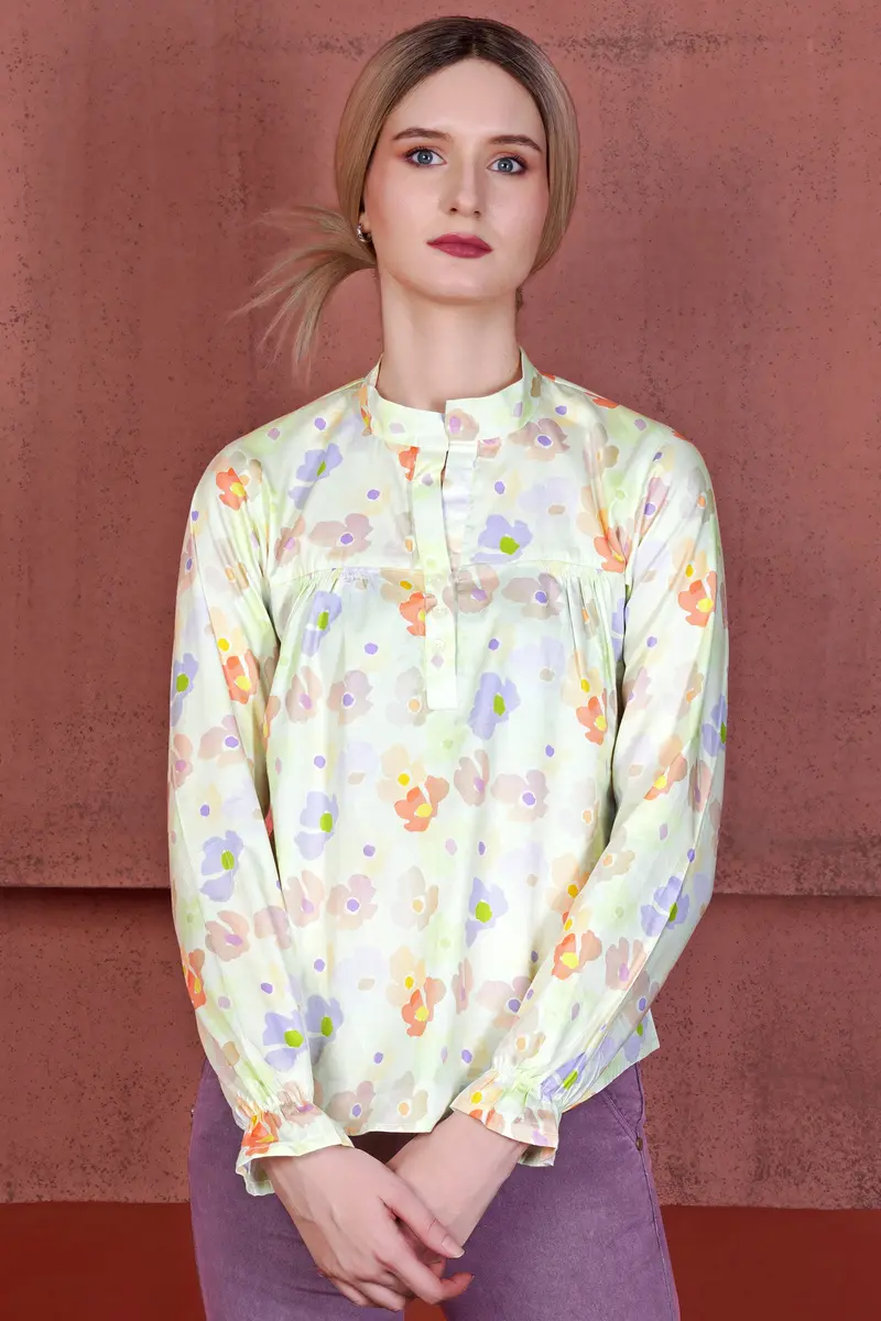 Mercury Cream And Melon Peach Multicolour Floral Printed Premium Cotton Designer Shirt 2