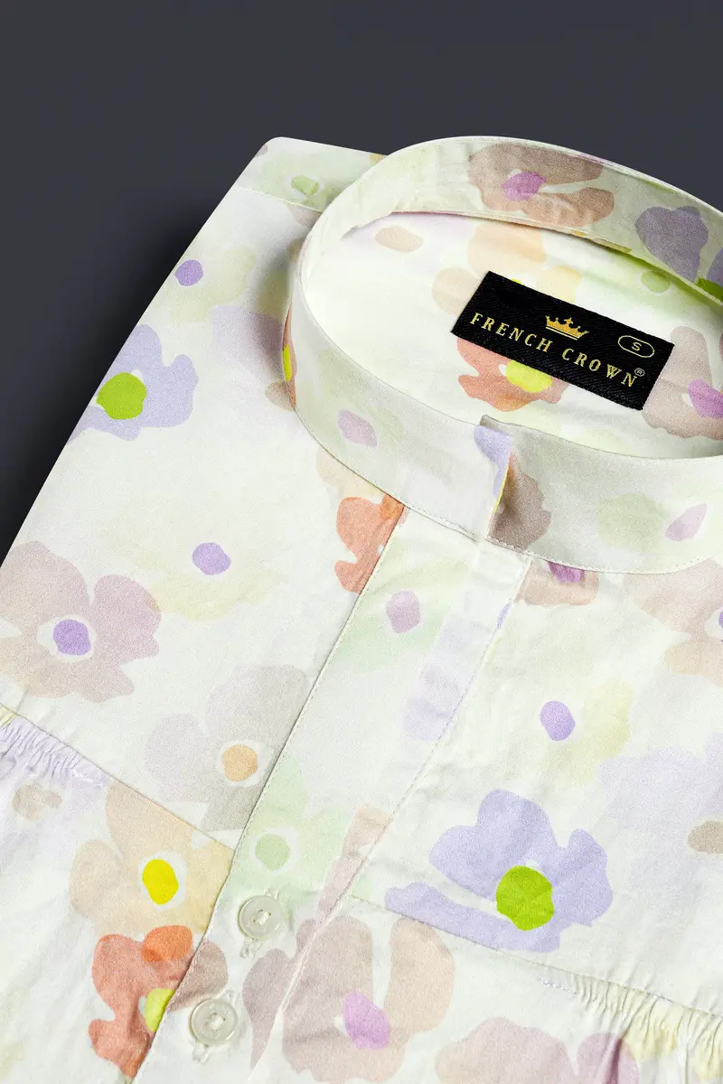 Mercury Cream And Melon Peach Multicolour Floral Printed Premium Cotton Designer Shirt 4