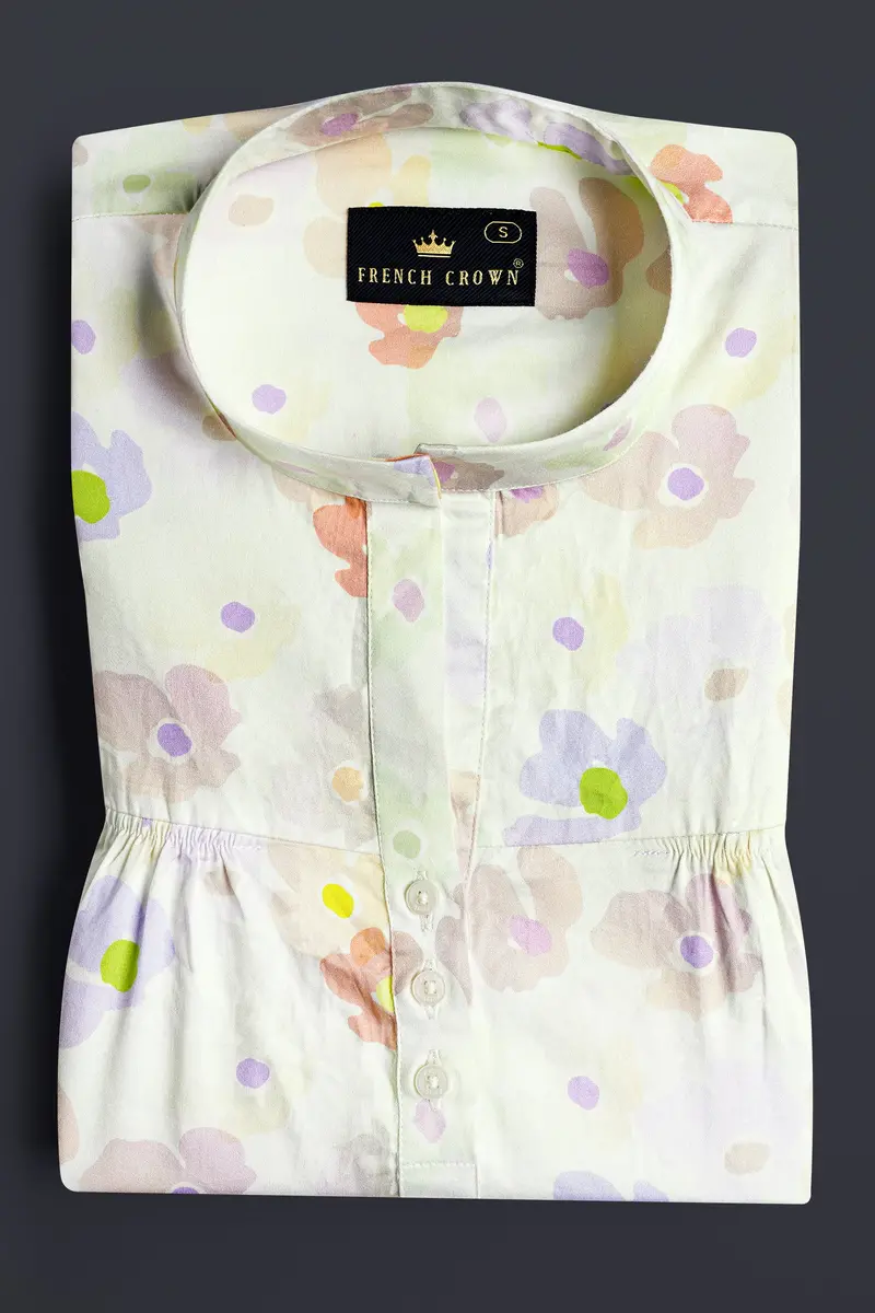 Mercury Cream And Melon Peach Multicolour Floral Printed Premium Cotton Designer Shirt 5