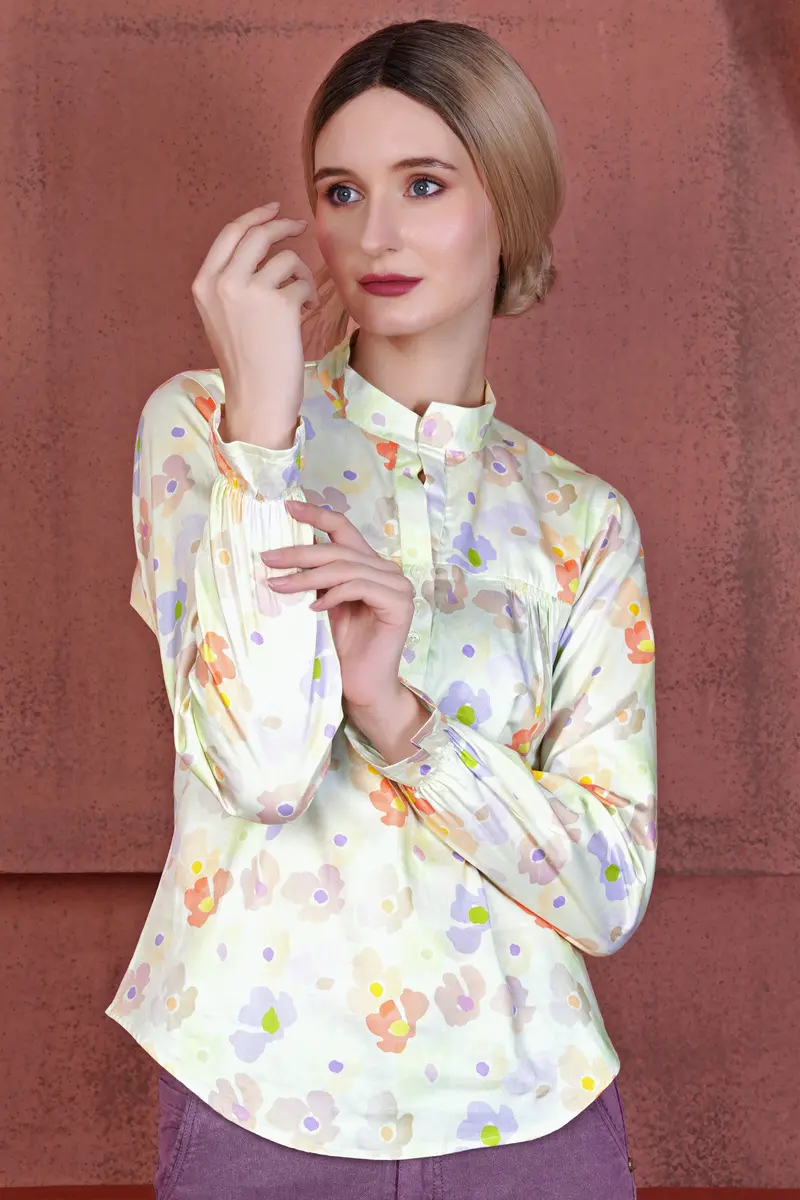 Mercury Cream And Melon Peach Multicolour Floral Printed Premium Cotton Designer Shirt 6