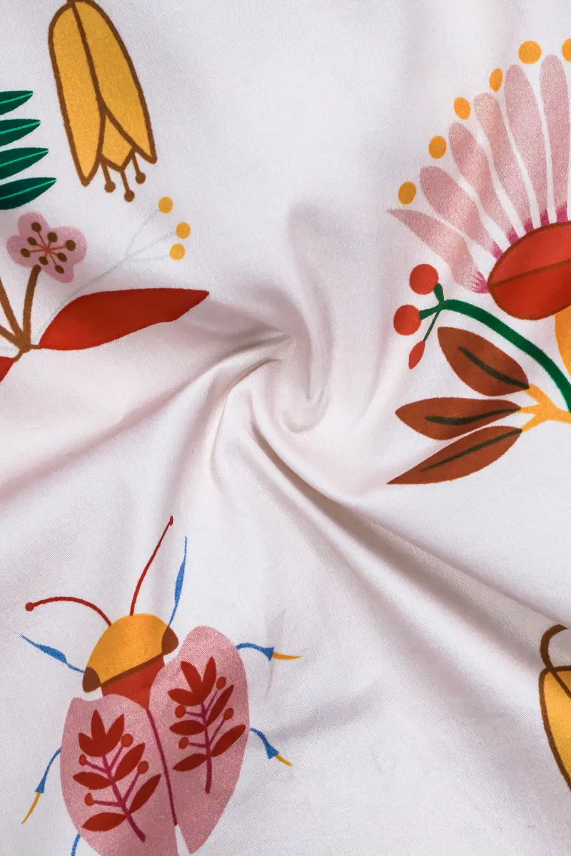 Mercury Cream And Sepia Brown Bugs And Flowers Printed Super Soft Premium Cotton Shirt 3