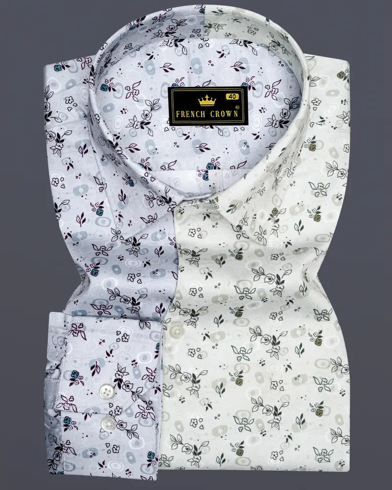Mercury Cream And White Ditsy Printed Super Soft Premium Cotton Designer Shirt 1