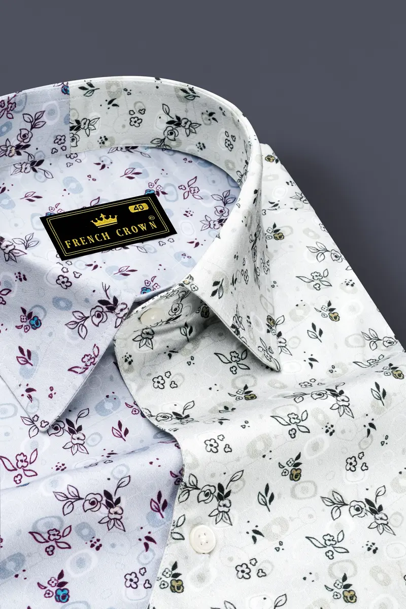 Mercury Cream And White Ditsy Printed Super Soft Premium Cotton Designer Shirt 4