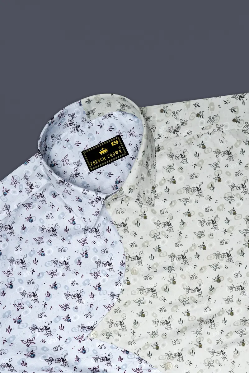 Mercury Cream And White Ditsy Printed Super Soft Premium Cotton Designer Shirt 5