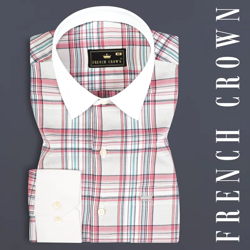 Mercury Gray And Orchid Pink Checked Twill Premium Cotton Shirt 1