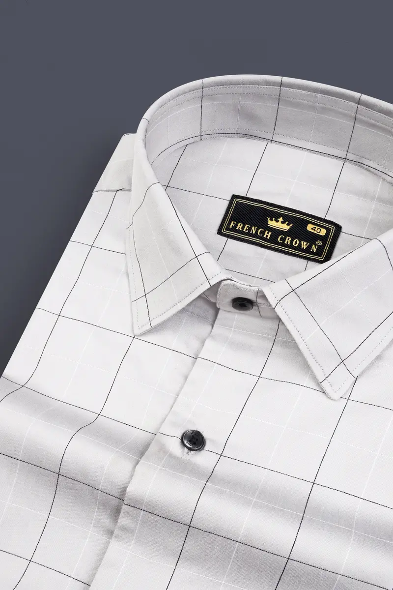 Mercury Gray Plaid Dobby Textured Premium Giza Cotton Shirt 1