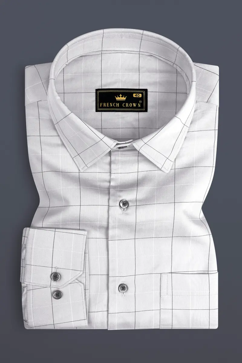 Mercury Gray Plaid Dobby Textured Premium Giza Cotton Shirt 3