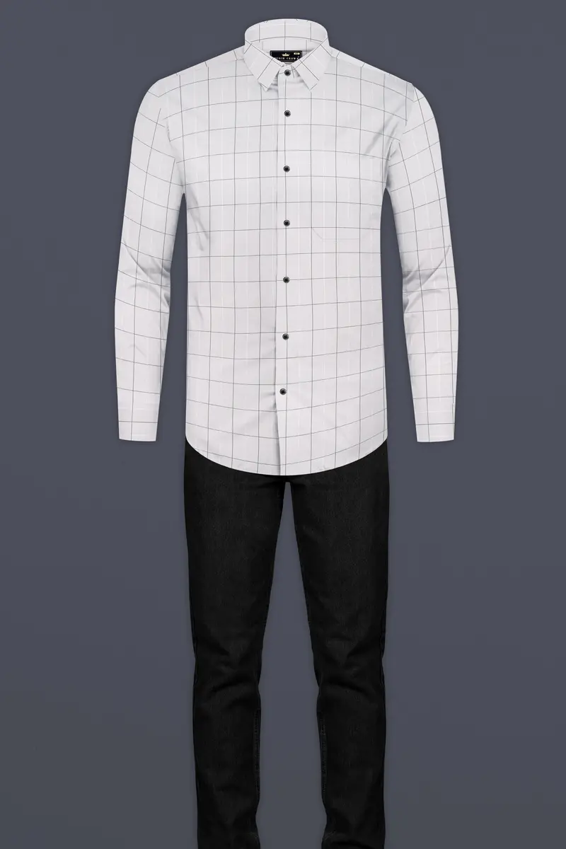 Mercury Gray Plaid Dobby Textured Premium Giza Cotton Shirt 6