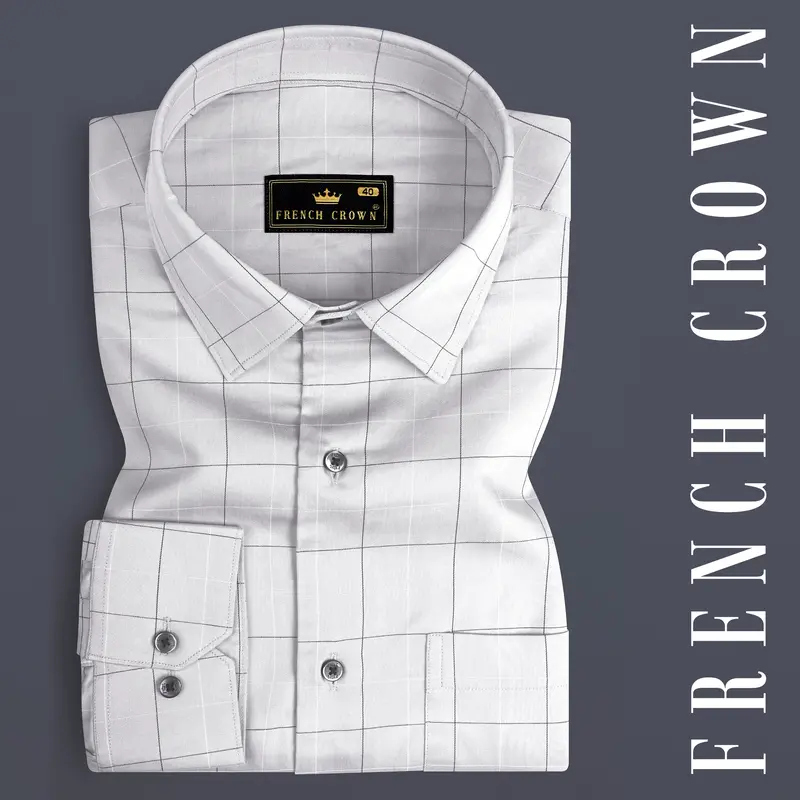 Mercury Gray Plaid Dobby Textured Premium Giza Cotton Shirt 7