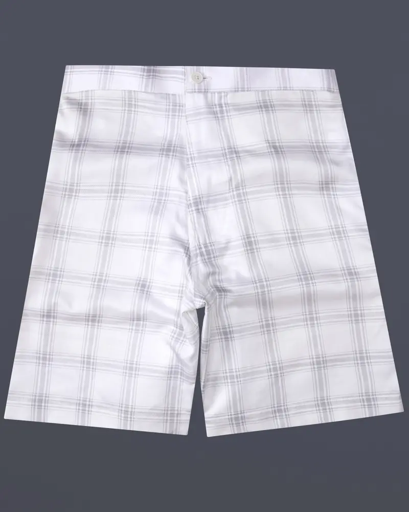 Mercury Gray Plaid Subtle Sheen Super Soft Premium Cotton Shorts 1