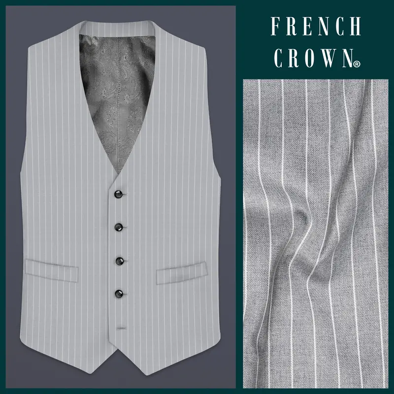 Mercury Gray Stripes Wool Rich Waistcoat 1