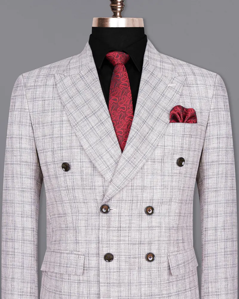 Mercury Grey Plaid Double Breasted Premium Cotton Blazer 2