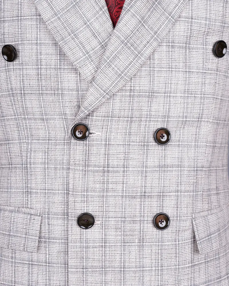 Mercury Grey Plaid Double Breasted Premium Cotton Blazer 4