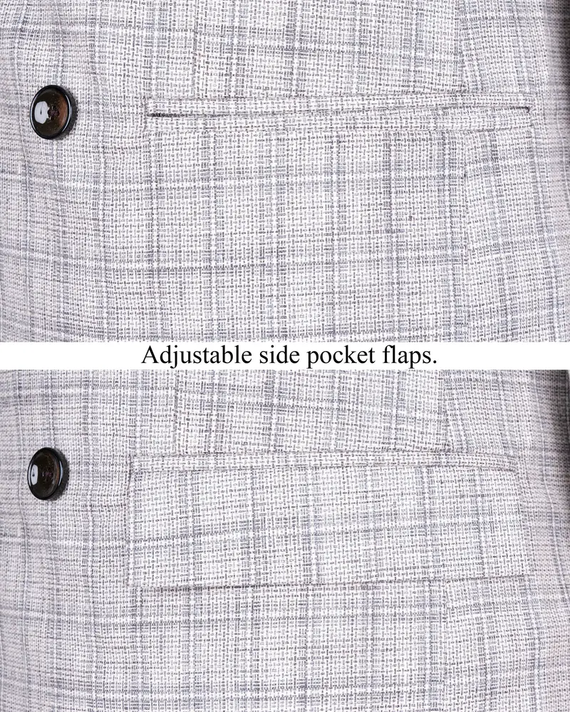 Mercury Grey Plaid Double Breasted Premium Cotton Blazer 5