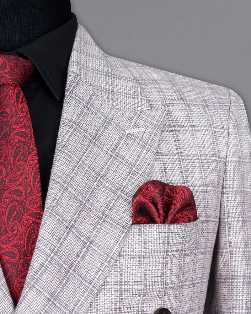 Mercury Grey Plaid Double Breasted Premium Cotton Blazer 6