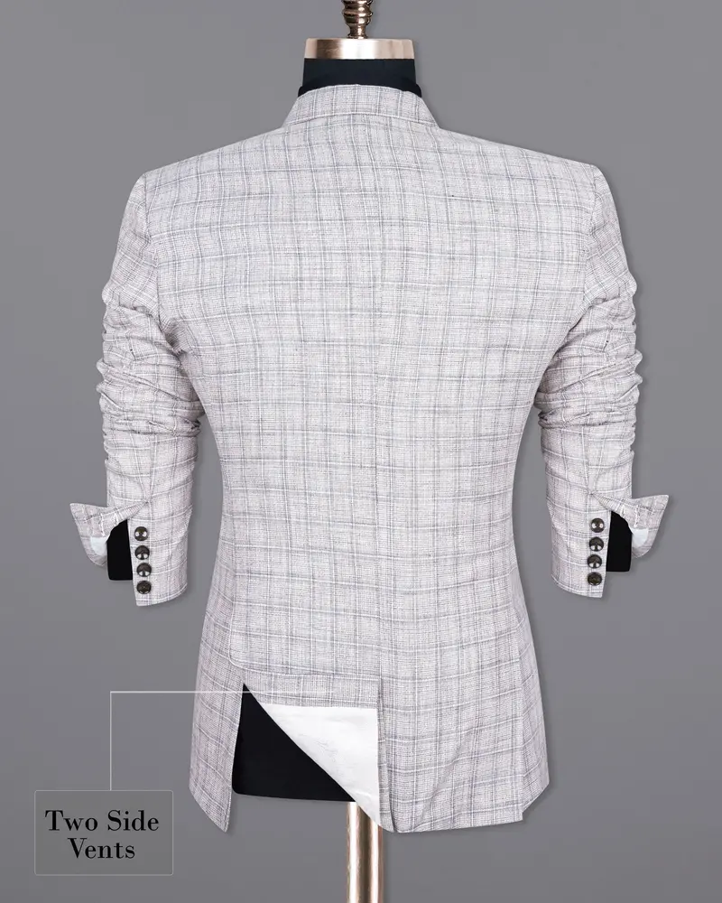 Mercury Grey Plaid Double Breasted Premium Cotton Blazer 8