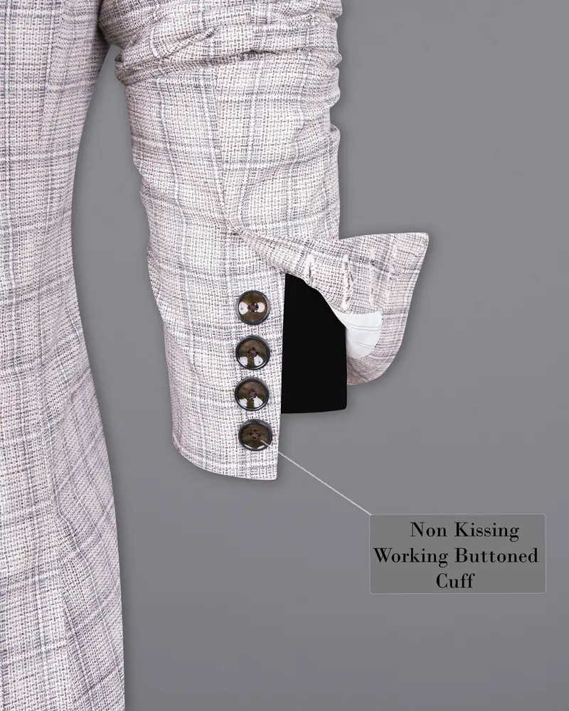 Mercury Grey Plaid Double Breasted Premium Cotton Blazer 9