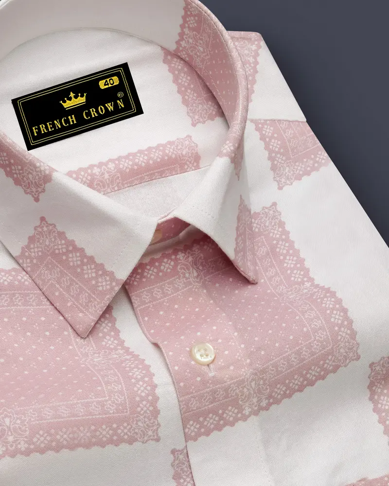 Mercury Off White With Blossom Pink Printed Premium Tencel Shirt 1