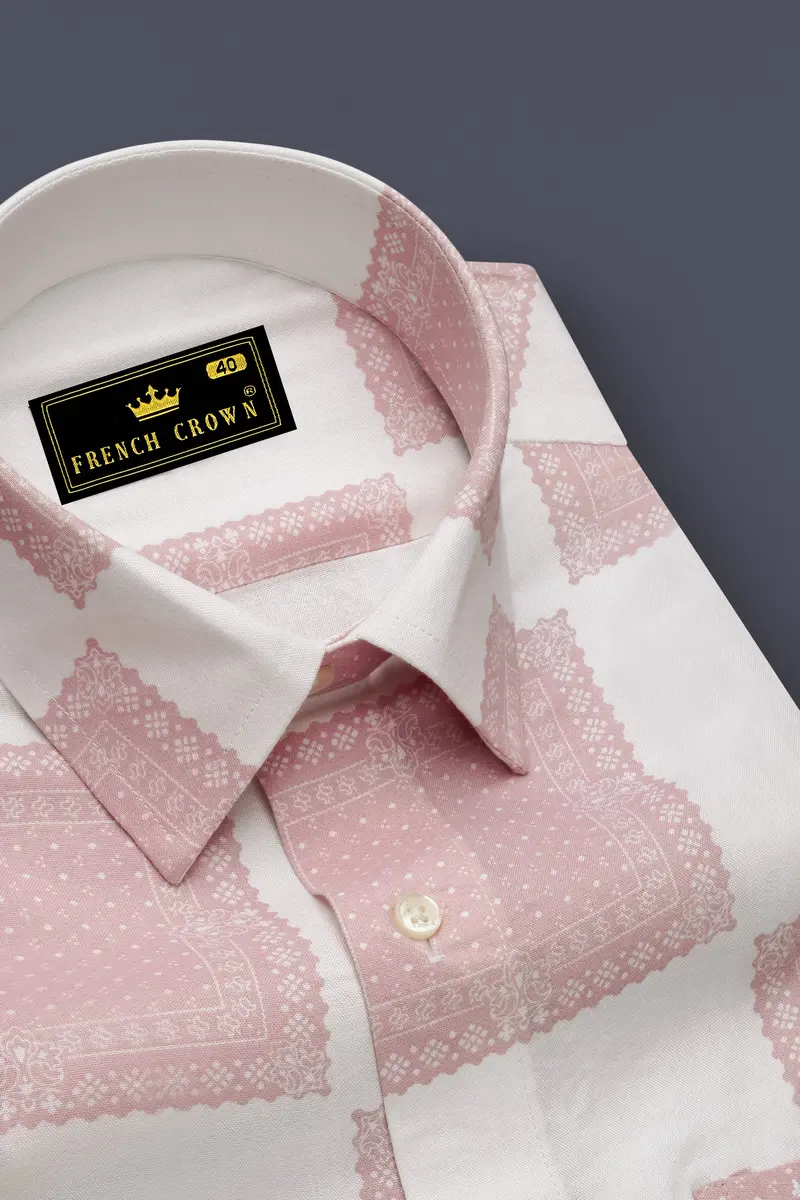 Mercury Off White With Blossom Pink Printed Premium Tencel Shirt 2