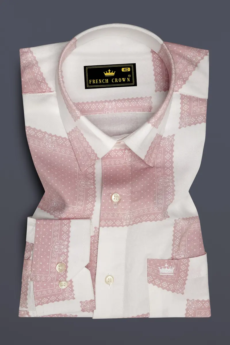 Mercury Off White With Blossom Pink Printed Premium Tencel Shirt 4