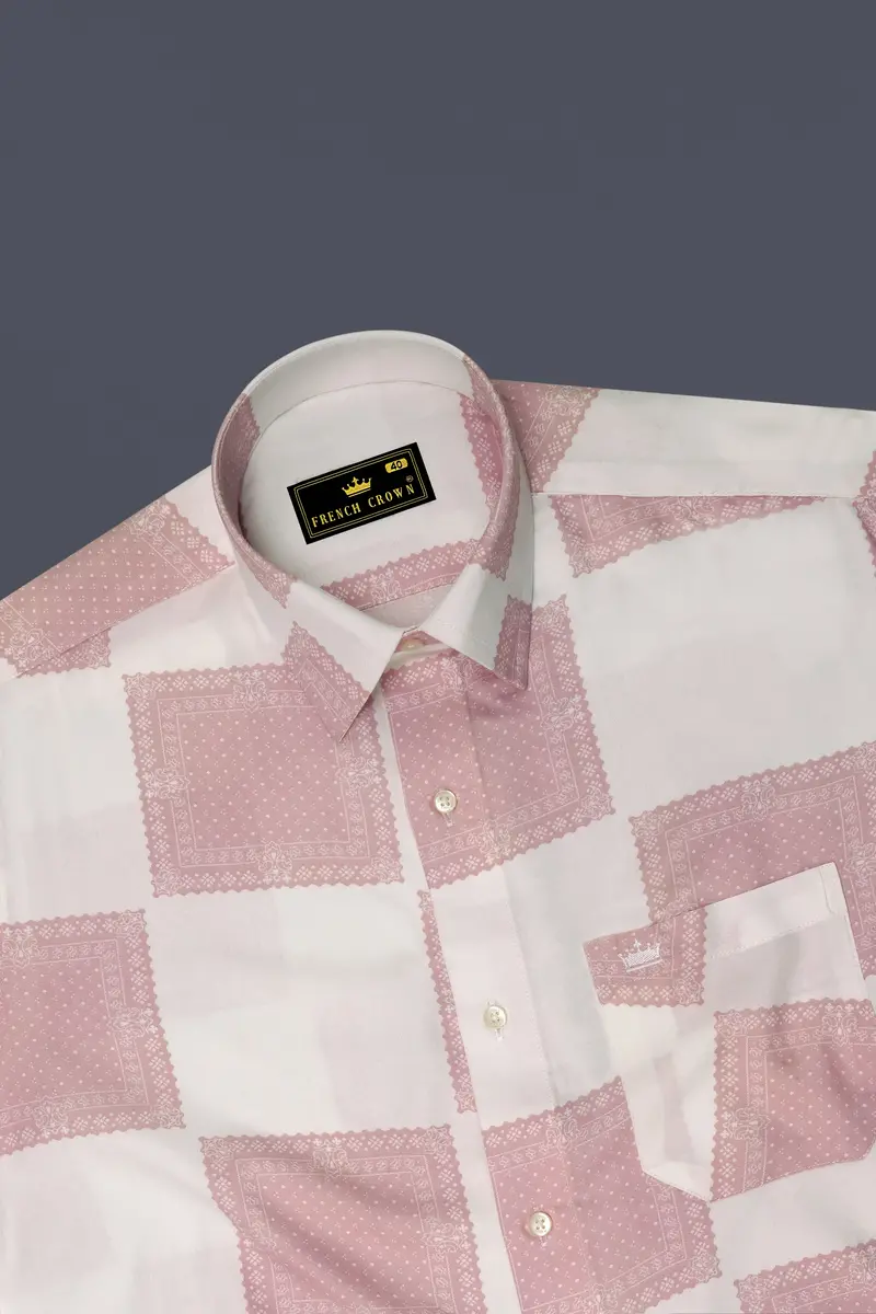 Mercury Off White With Blossom Pink Printed Premium Tencel Shirt 5