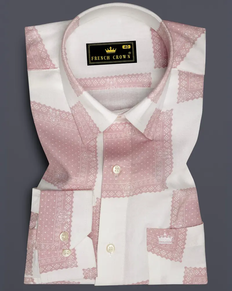 Mercury Off White With Blossom Pink Printed Premium Tencel Shirt 6