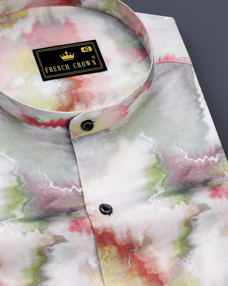 Mercury Off White With Nutmeg Red Marble Printed Super Soft Premium Cotton Shirt 1
