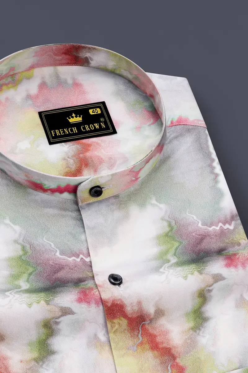Mercury Off White With Nutmeg Red Marble Printed Super Soft Premium Cotton Shirt 2