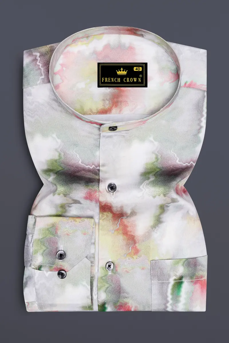 Mercury Off White With Nutmeg Red Marble Printed Super Soft Premium Cotton Shirt 4
