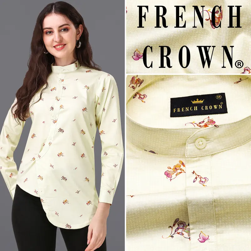 Merino Beige Printed Super Soft Premium Cotton Women’S Shirt 1