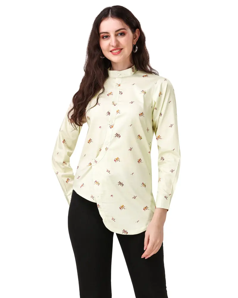 Merino Beige Printed Super Soft Premium Cotton Women’S Shirt 2
